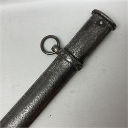 19th century French 1822 Pattern Light Cavalry trooper's sword with 88.5cm slightly curving fullered blade, brass three-bar hilt and wire-bound leather grip; in polished steel scabbard with two suspension rings L110.5cm overall