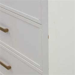 Dorel Home - Modern chest of drawer, white painted rectangular top above, four drawers with bronze metal handles, on tapered supports 