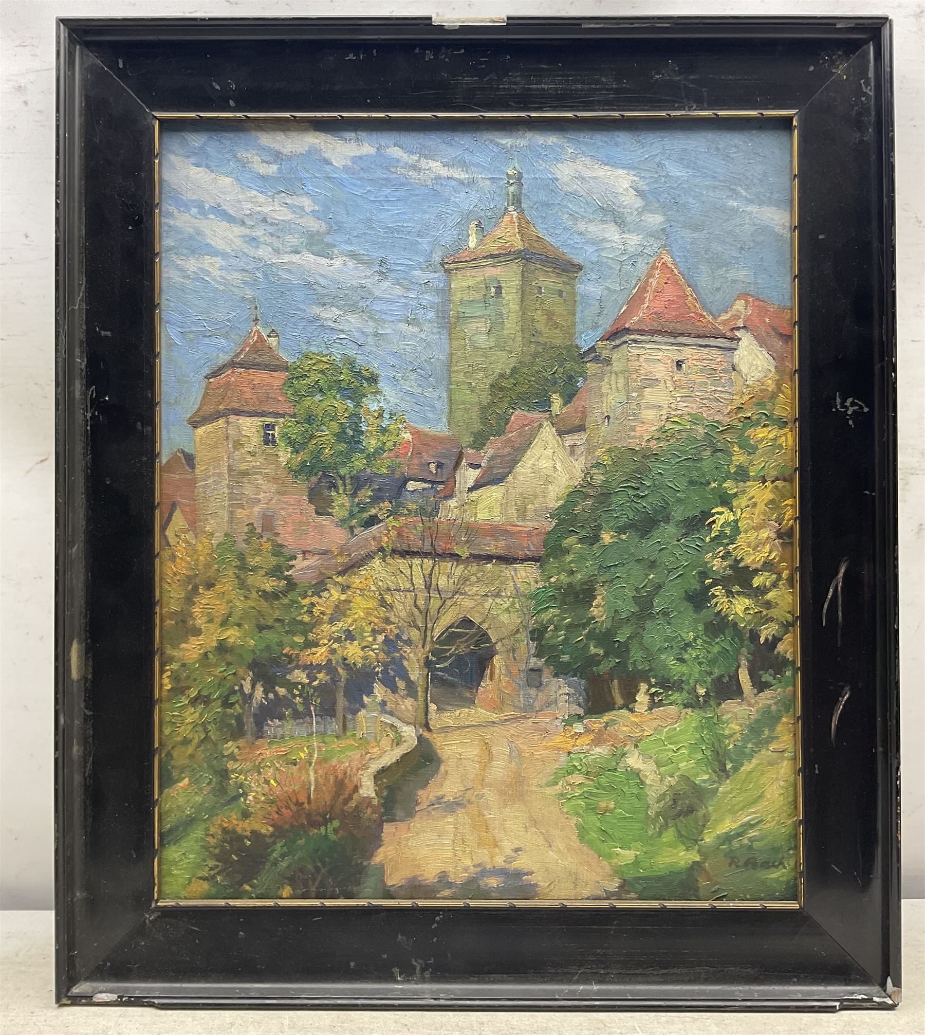 Continental School (19th Century): Rothenburg, oil on canvas indistinctly signed 53cm x 43cm 