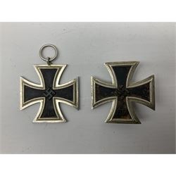 WW2 German Iron Cross 1st Class, back of pin indistinctly stamped ?20; and WW2 German Iron Cross 2nd Class, ring indistinctly stamped ?100 for Rudolf Wachtler und Lange (2)