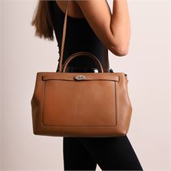 Mulberry - Islington handbag in Teak Silky Calf leather with black piping, the structured ...