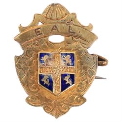 9ct gold enamel football fob/brooch, hallmarked