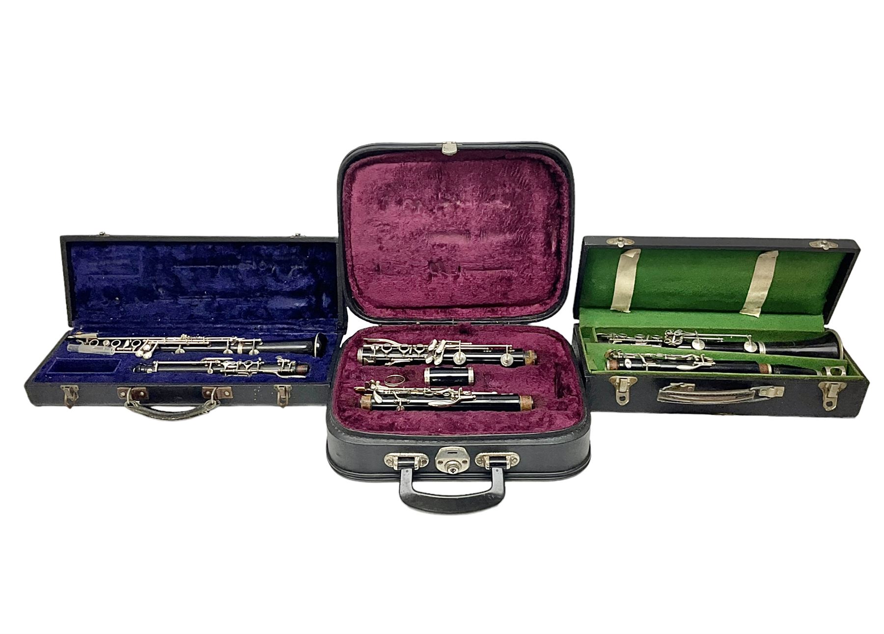 F. Buisson Dallas London oboe, serial no.5434; Boosey & Hawkes Lafleur clarinet, serial no.807004; and incomplete Boosey & Hawkes Regent clarinet, serial no.372169; each in fitted carrying case (3)