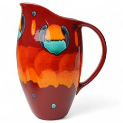 Four Poole pottery 'Volcano' pattern items comprising charger D40cm, pitcher H31cm, ginger jar and cover and salt pot (4)