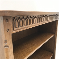 Medium oak open bookcase, two adjustable shelves, W92cm, H101cm, D34cm 