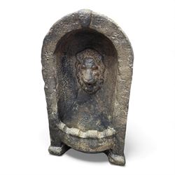 Cast stone fountain with lion mask