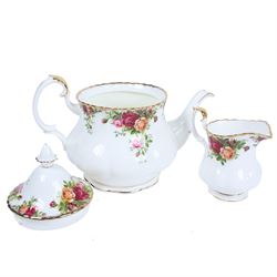 Royal Albert Old Country Roses part tea and dinner service, including teapot, milk jug, six tea cups and saucers, six side plates and six dinner plates