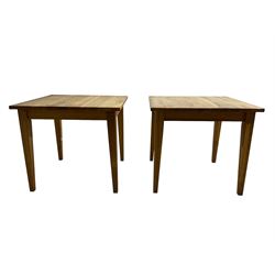Pair oak tables, square top raised on square tapering supports (2)