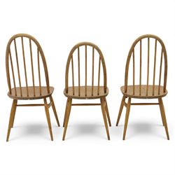 Ercol - set of three Quaker back dining chairs, two tall and one smaller hoop backed chairs
