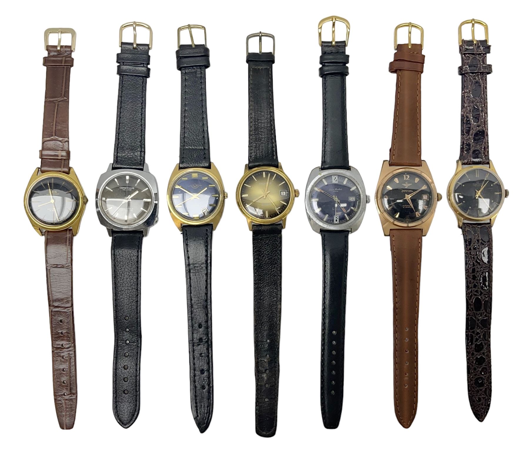 Five manual wind wristwatches including Chancellor De Luxe, Oris, Smiths, Jean Herber and Talis and two automatic wristwatches including Jovial and Exalibur (7)