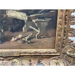 Joseph Emanuel Weiser (German 1847-1911): 'A Pretty Slipper' and 'A Pinch of Snuffe', pair oils on panel signed, titled on plaques 30cm x 23cm (2) 
Provenance: with M Newman Fine Art, London and J & W Vokins, London, labels verso
