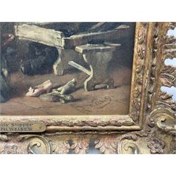 Joseph Emanuel Weiser (German 1847-1911): 'A Pretty Slipper' and 'A Pinch of Snuffe', pair oils on panel signed, titled on plaques 30cm x 23cm (2) 
Provenance: with M Newman Fine Art, London and J & W Vokins, London, labels verso