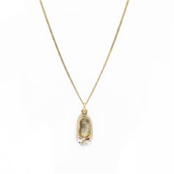 14ct white gold diamond slipper pendant, on 18ct gold fine link chain necklace