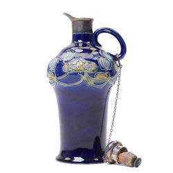 Royal Doulton decanter, designed my Marion Holbrook, of Art Nouveau design with London 1903 silver collar and stopper, H23cm 