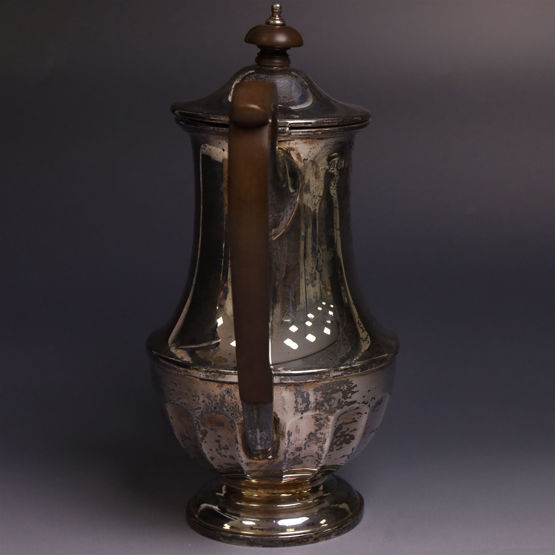 1930s silver coffee pot, of part fluted form with Bakelite type handles and finials, hallmarked Henry Clifford Davis, Birmingham 1933, H22cm