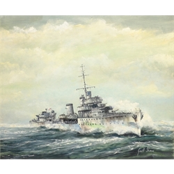 Geoff Shaw (British 1924-1992): 'H.M.S. Windsor' - Ship's Portrait, oil on board signed 49cm x 59cm