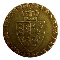 George III 1790 gold full Guinea coin, glue residue to obverse