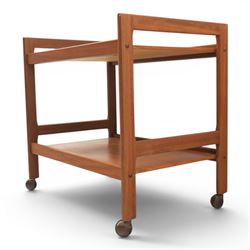 Brdr. Furno - teak tea trolley, two tiers with handles, raised on square supports on castors