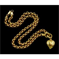 9ct gold belcher link necklace with heart pendant, hallmarked