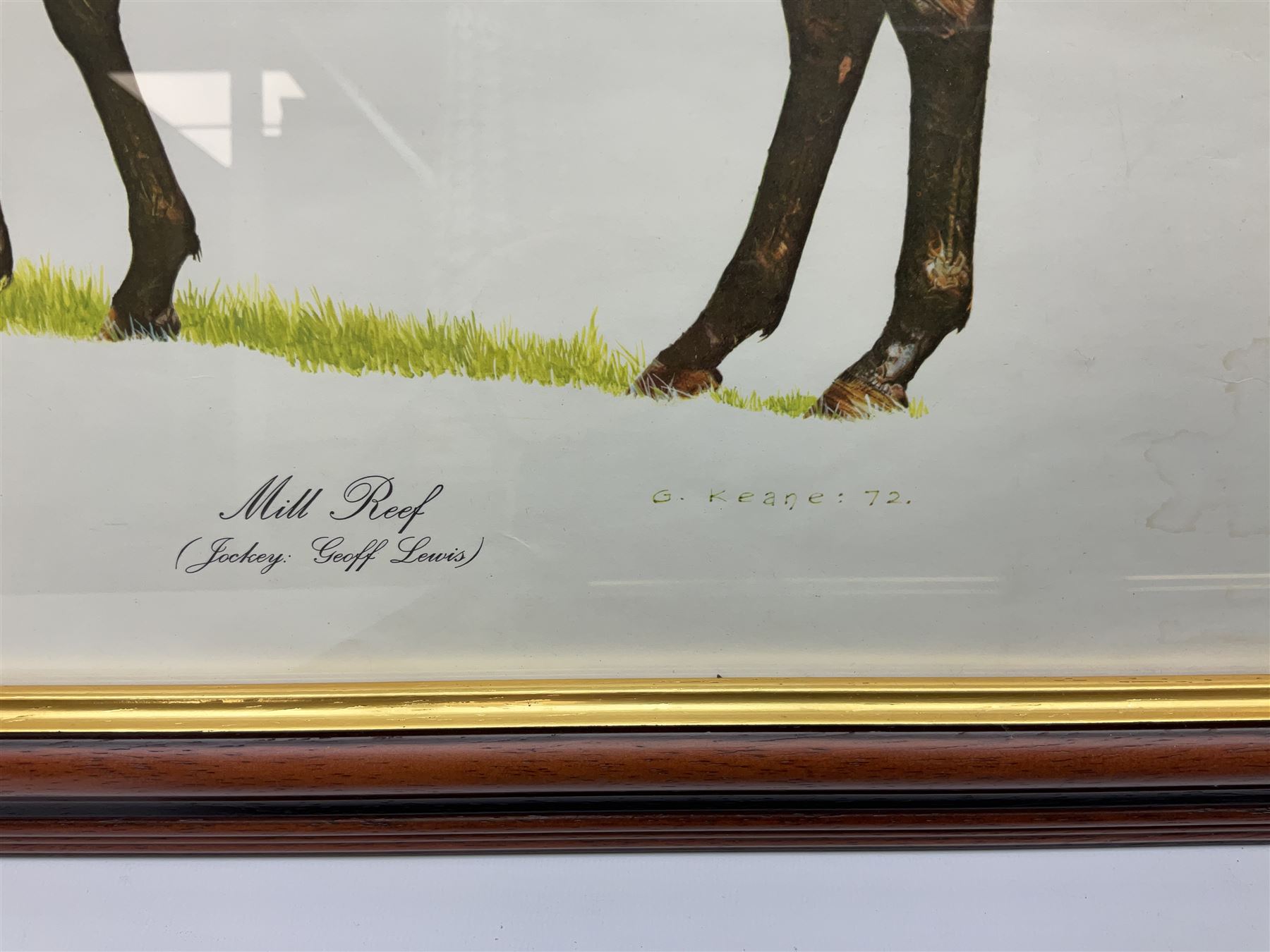 After G Keane (British 20th century): 'Mill Reef' and 'Brigadier Gerard', pair colour prints together with three further prints of Race Horses (5)