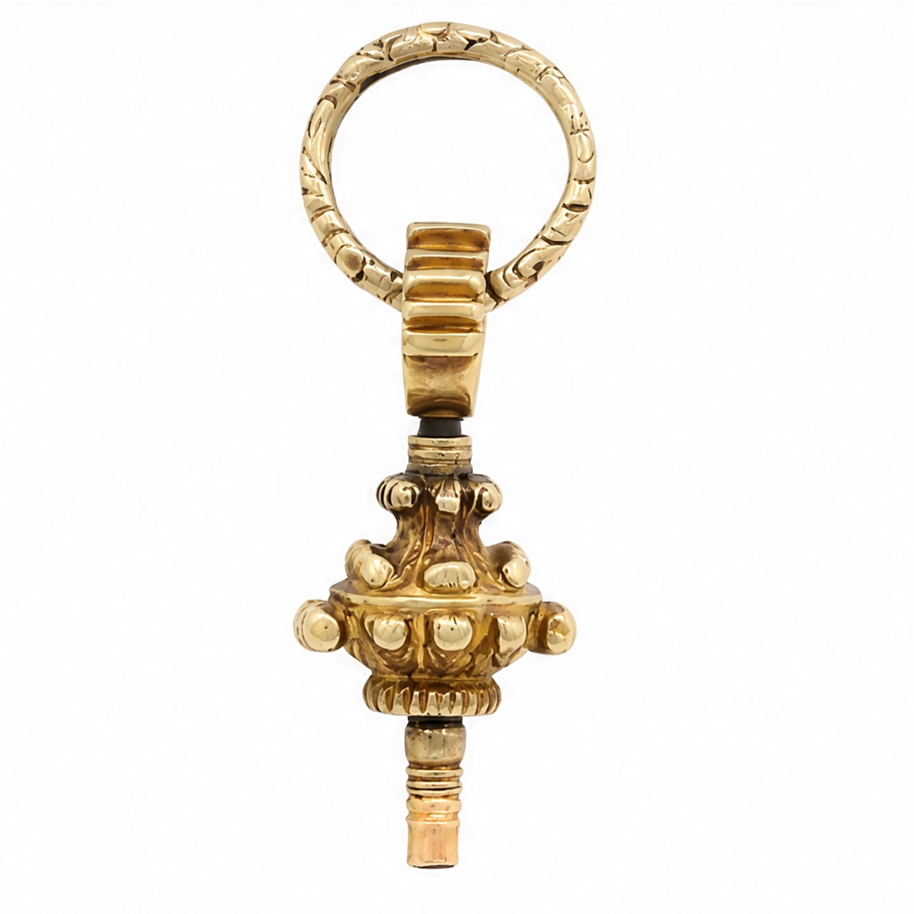 19th century gold pocket watch key and foliate engraved split ring