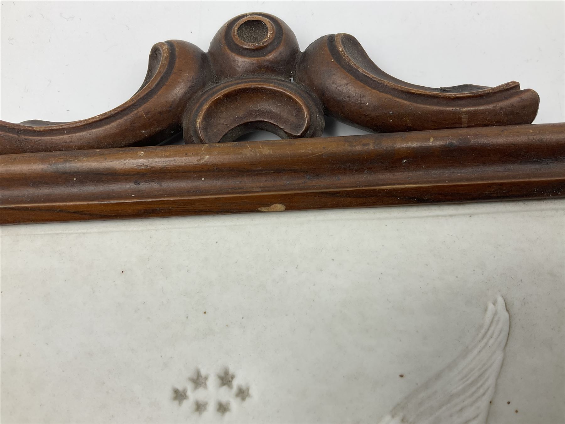 KPM Berlin lithophane panel, of two angels supporting a female figure to the centre, encased in a rosewood frame and handle, H42cm