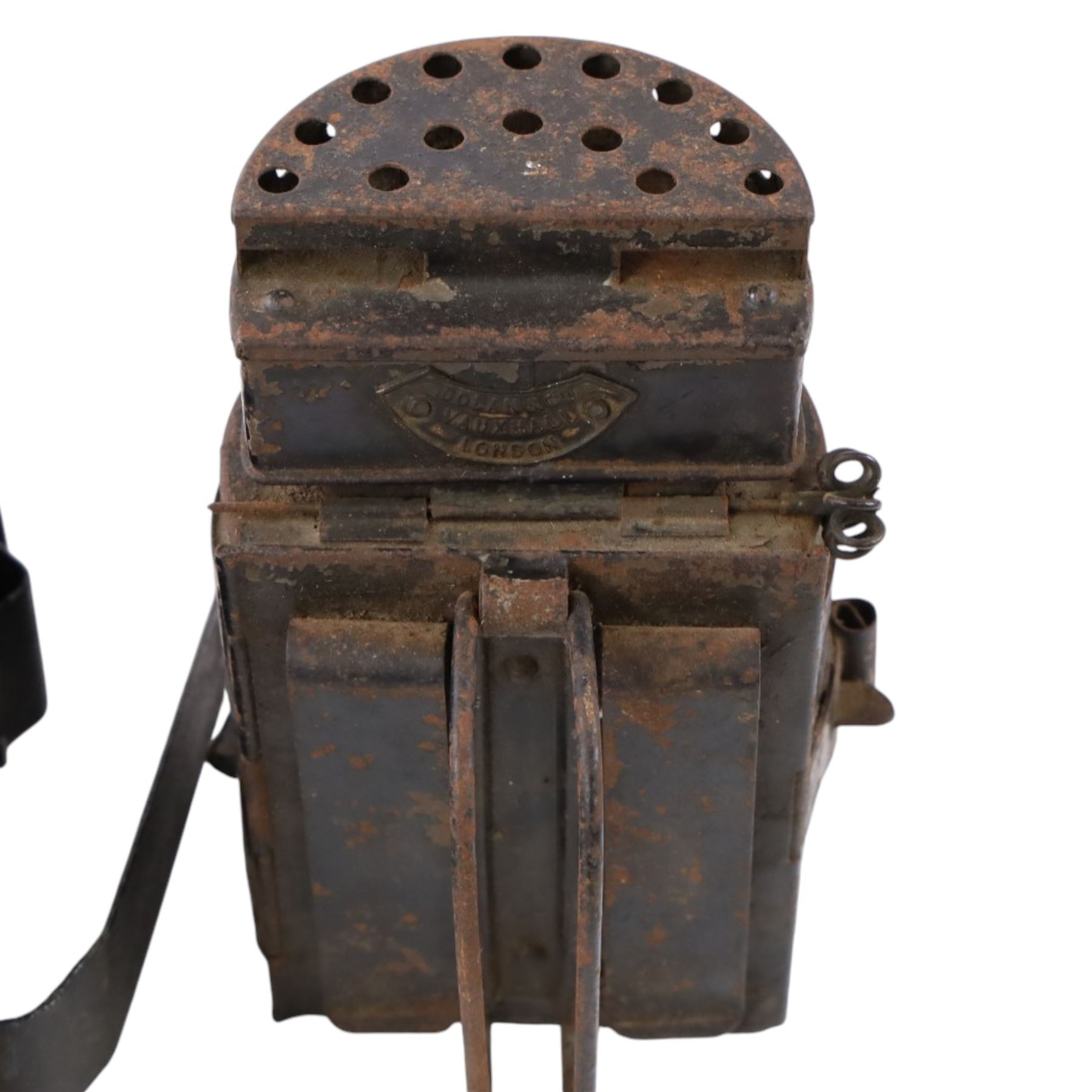 Inspection lamps and similar, including hanging brass engine inspection light, railway signal lollipop lamp, railway lantern, Sentinel paraffin heater, Ceag inspection lamp and a Crescent lamp