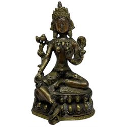Tibetan gilt brass figure of a seated Tara, H21cm
