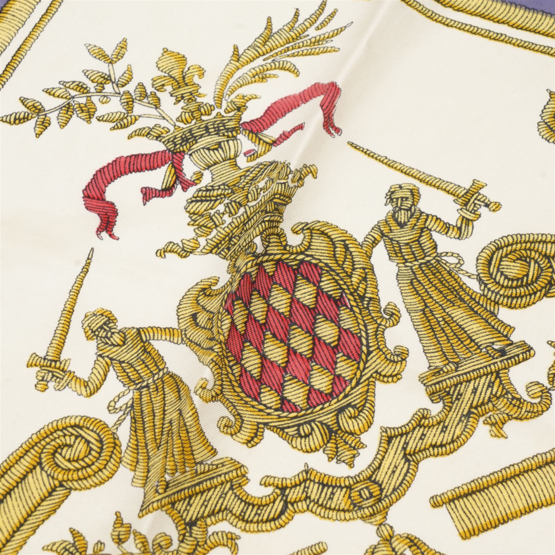 Hermes 'Deo Juvante Monaco' silk scarf, in the grey and cream colourway, possibly designed by Hugo Grygkar, 88cm x 88cm