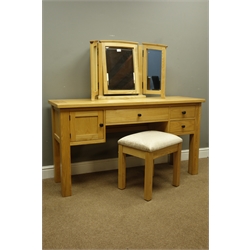  Beevers Whitby solid ash dressing table W140cm, H76cm, D45cm, with triple mirror and stool (3)  
