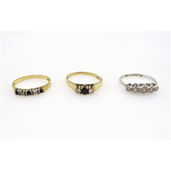  White gold five stone diamond ring hallmarked and two gold diamond and sapphire gold rings hallmarked 9ct  