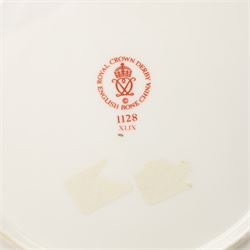 Royal Crown Derby pattern 1128 wares, comprising covered sucrier, milk jug, pair of coffee cans and saucers, teacup and saucer two small plates (D18cm) and one dinner plate 