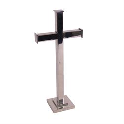 20th century chrome alter crucifix and matching vases, crucifix 39cm