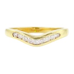 18ct gold diamond wishbone ring, channel set with nine round brilliant cut diamonds, Birmi...