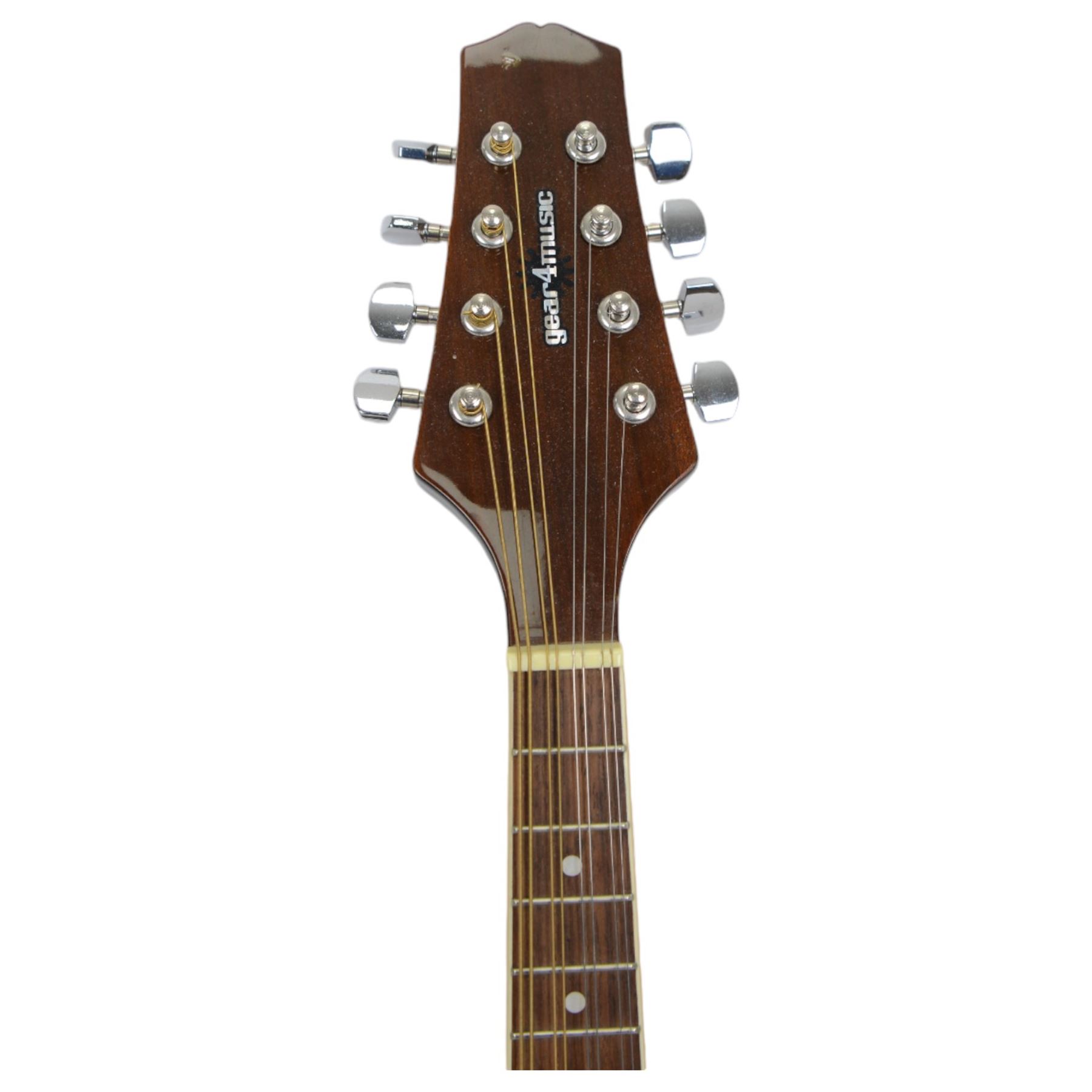 Boston 'A' style teardrop mandolin, together with a similar Gear 4 Music example and two Ultralite by Tanglewood stands
