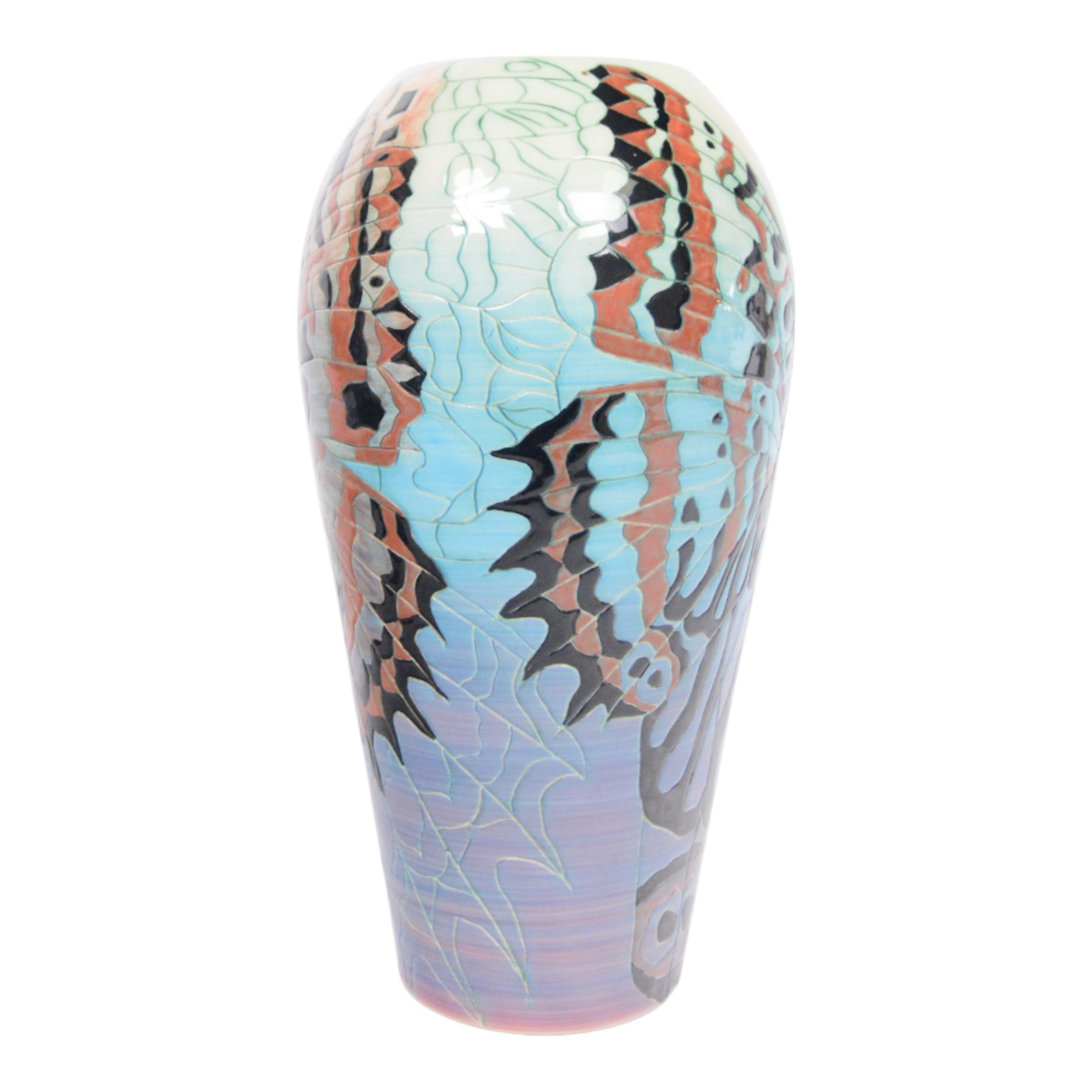 Dennis Chinaworks, Butterflies, trial vase, dated 2001, baluster form, decorated with butterflies, painted and stamped beneath, H32cm