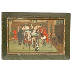 Cecil Aldin (British 1870-1935): 'Mated - a Game of Chess' 'Revoked - a Game of Cards' 'The Bull Inn' and 'Hunt at Breakfast', set of five chromolithographs, one signed max 42cm x 62cm (5)