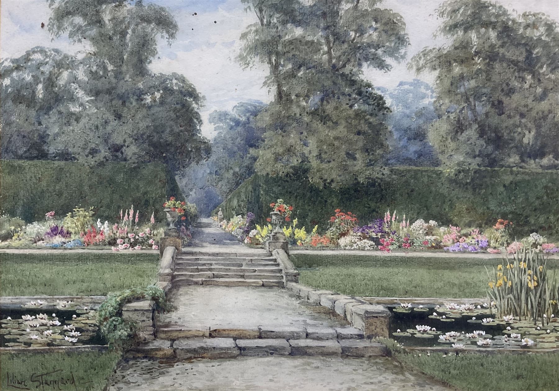 Lilian Stannard (British 1877-1944): 'A Terrace Wall', watercolour signed, labelled verso 25cm x 35cm