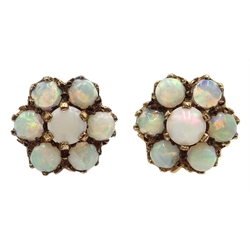  Pair of 9ct gold opal cluster earrings, hallmarked  