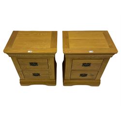 Pair oak bedside pedestals, each fitted with two drawers