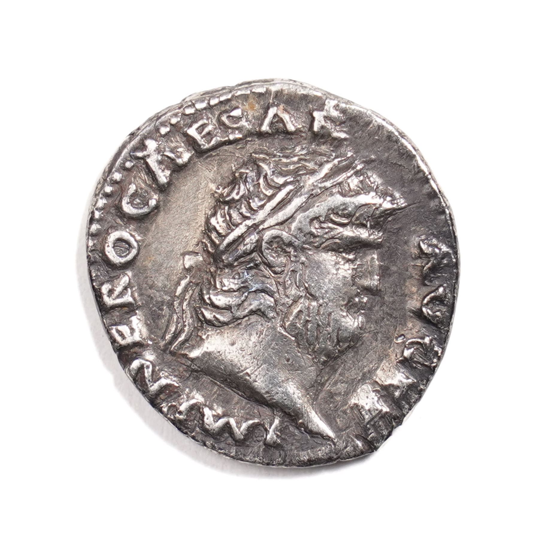 Roman Empire - Nero (AD 54-68): Silver Denarius coin, obverse laureate head of Nero right, reverse Aquila (legionary eagle) between two standards, IMP NERO CAESAR AVG P P; c.AD 67-68, Rome mint