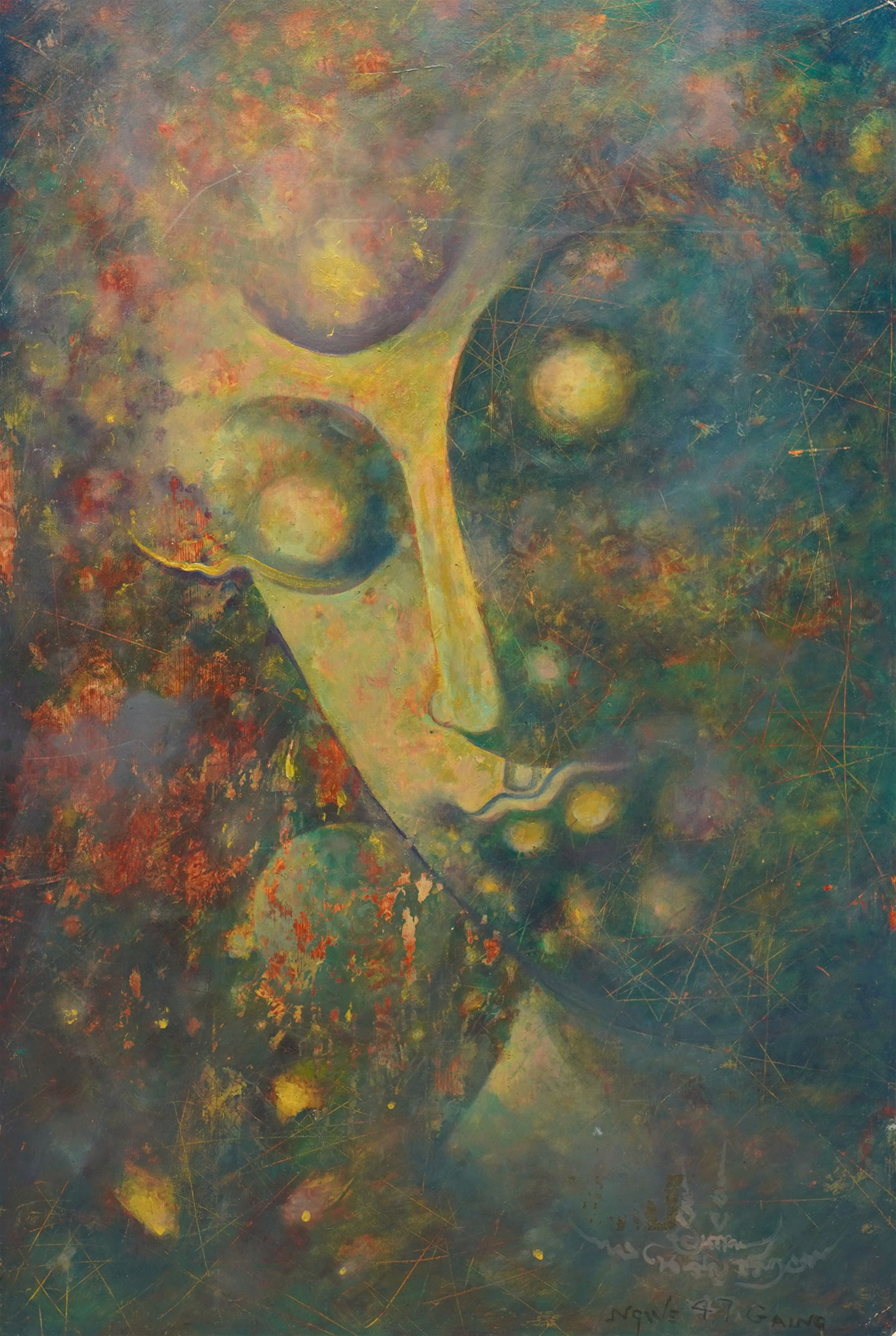 Ngwe Gaing (Burmese 1901-1967): Buddha, oil on board signed and dated '47, 60cm x 40cm
Notes: Painted in 1947, during a period of political unrest preceding Burma’s independence in January 1948. Ngwe Gaing was one of Burma’s leading 20th-century painters. He served as Court Painter to the descendants of the last Burmese king and played a key role in shaping modern Burmese art through both his work and teaching.