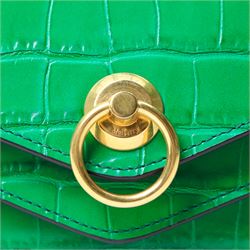 Mulberry - ‘Harlow Medium’ wallet in Emerald Green crocodile-embossed leather, the double envelope flap with gold-tone twist-ring Rider’s Lock fastening, opening to a gusseted interior with four card slots, zipped coin compartment and front press-stud pocket, with box