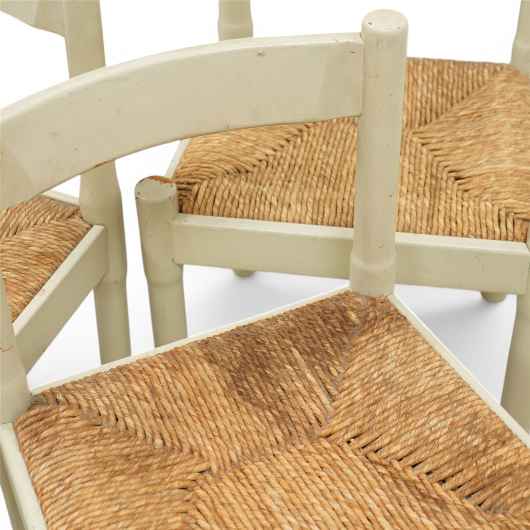 Vico Magistretti (1920-2006) for Habitat - set of six 'Carimate' beech framed dining chairs, in paint finish with rush seats