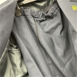 Two post-WWII British Army No.2 Dress tunics, one with Green Howards buttons; army shirt dated 1951; Royal Fleet Auxilliary jacket with trousers; three RAF/WAAF uniforms and RAF Greatcoat; and three canvas/webbing bags, two dated 1943 & 1945