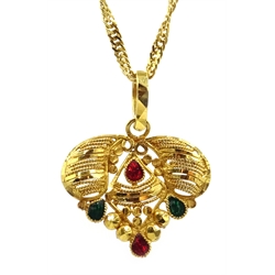  Middle Eastern 22ct gold pendant necklace with enamel detail stamped 916  