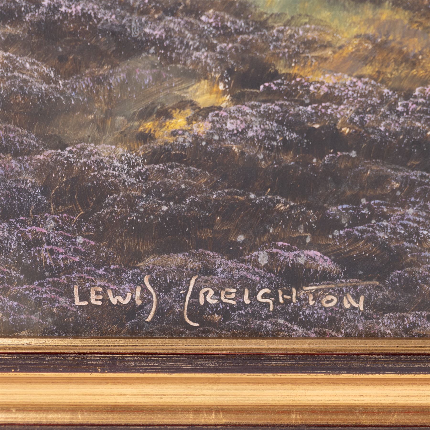 Lewis Creighton (British 1918-1996): Sheep on a Heather Moorland, oil on board signed 50cm x 72cm