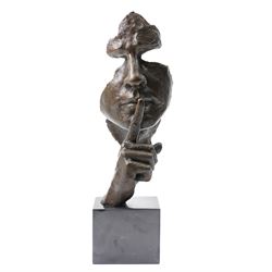 After Salvador Dali (Spanish 1904-1989): Serinity, bronze figure with hand held to mouth, H49cm