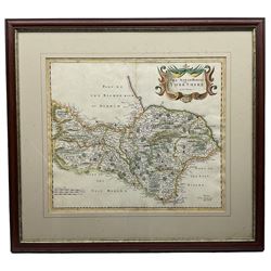 Robert Morden (British c.1650-1703): 'The North Riding of Yorkshire', early 18th century engraved map with hand colouring 35cm x 41cm
