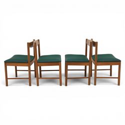 A.H. McIntosh - Mid-20th century teak extending dining table and four chairs, teak top table with internal fold over leaf extending to 193cm, raised on cylindrical tapering supports